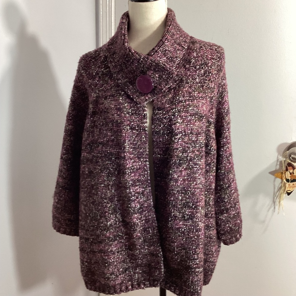 VTG TWEEDS WOMAN PLUS 2X SWEATER SHORT CARDIGAN PLUM SPECKLED